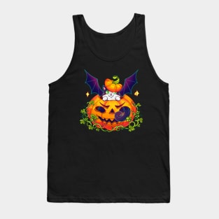 For the dark background: The Cat-bat, a pumpking and Halloween Tank Top